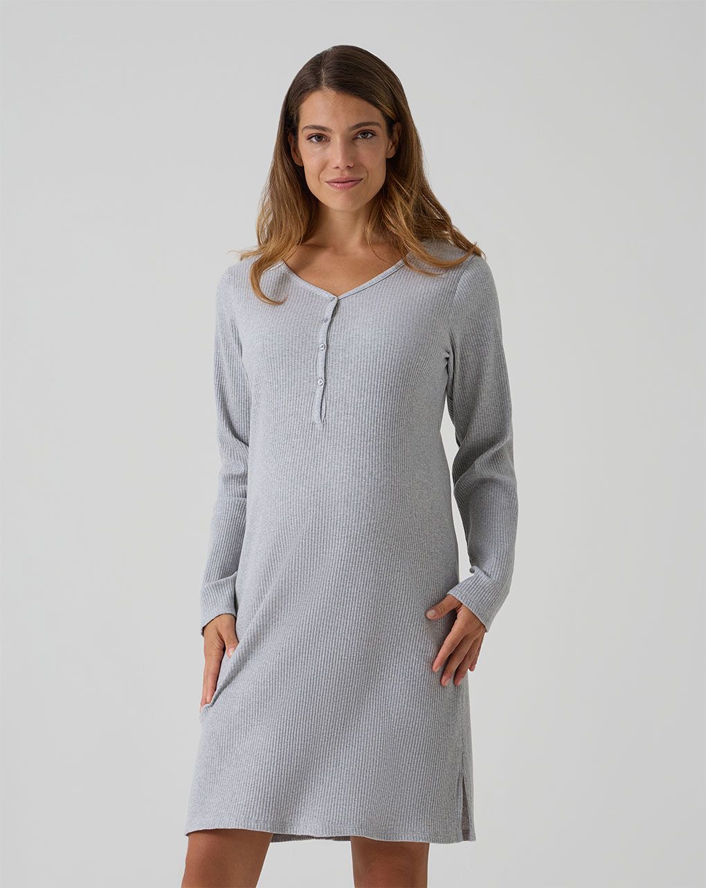 Camicia da notte premaman grigia a costine