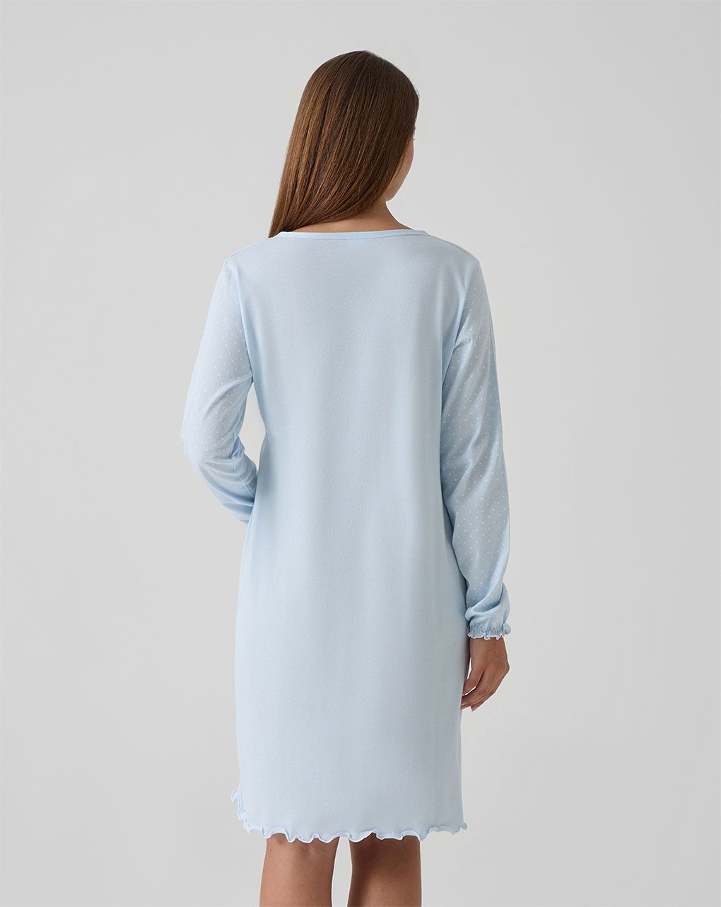 Camicia da notte premaman azzurra con rouches e pois