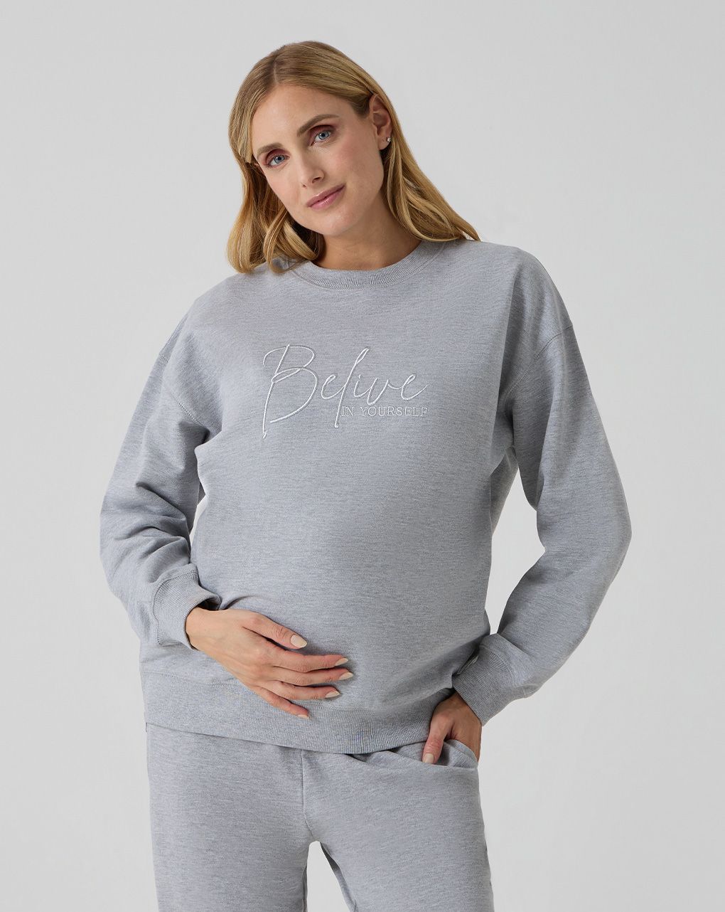 Felpa grigia premaman con ricamo