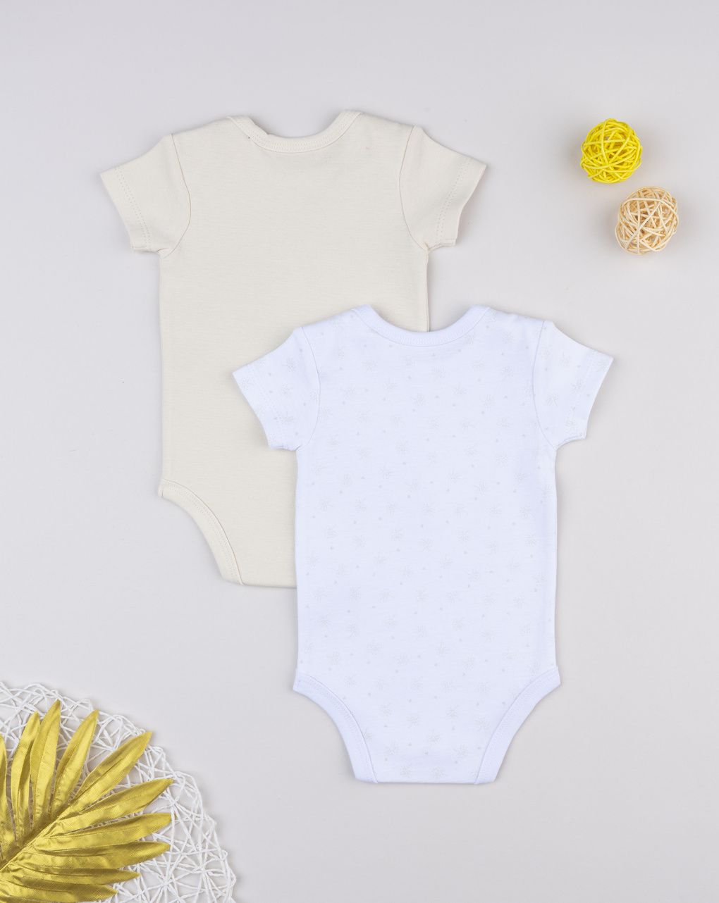 Pack 2 body bimba beige/bianco scollo americana