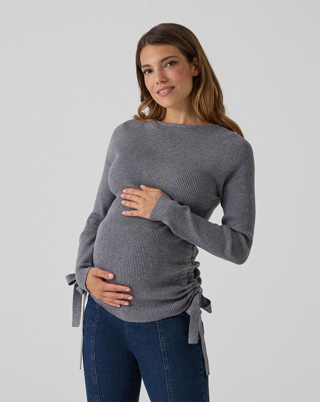 Maglia tricot premaman grigia con lacci
