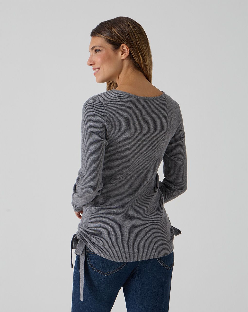 Maglia tricot premaman grigia con lacci