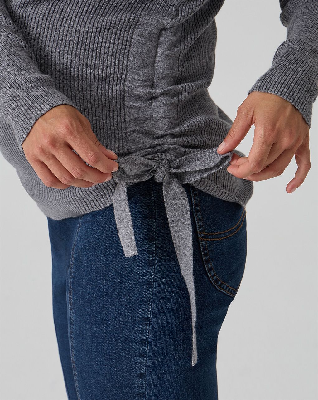 Maglia tricot premaman grigia con lacci