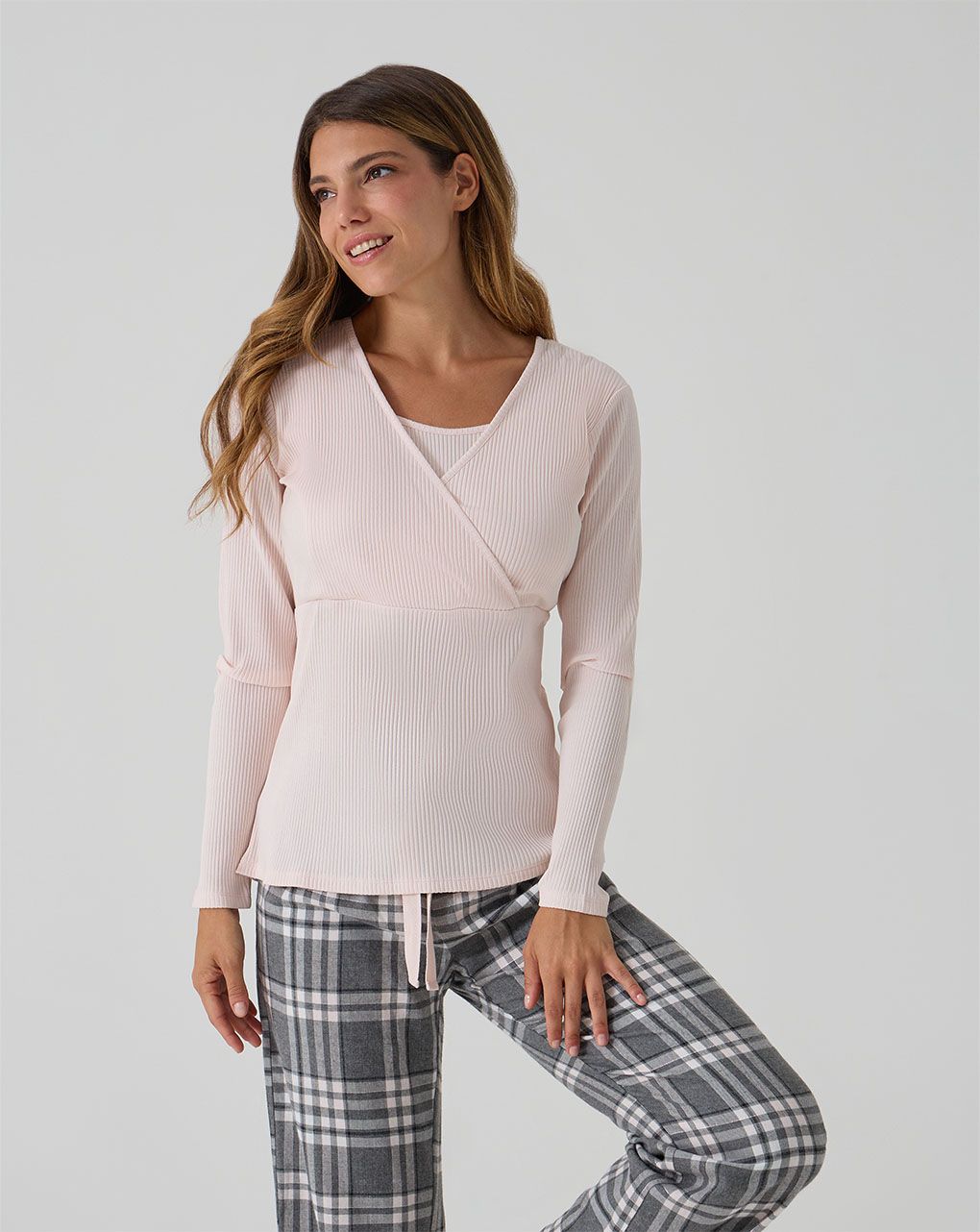 Pigiama premaman rosa/grigio fantasia tartan