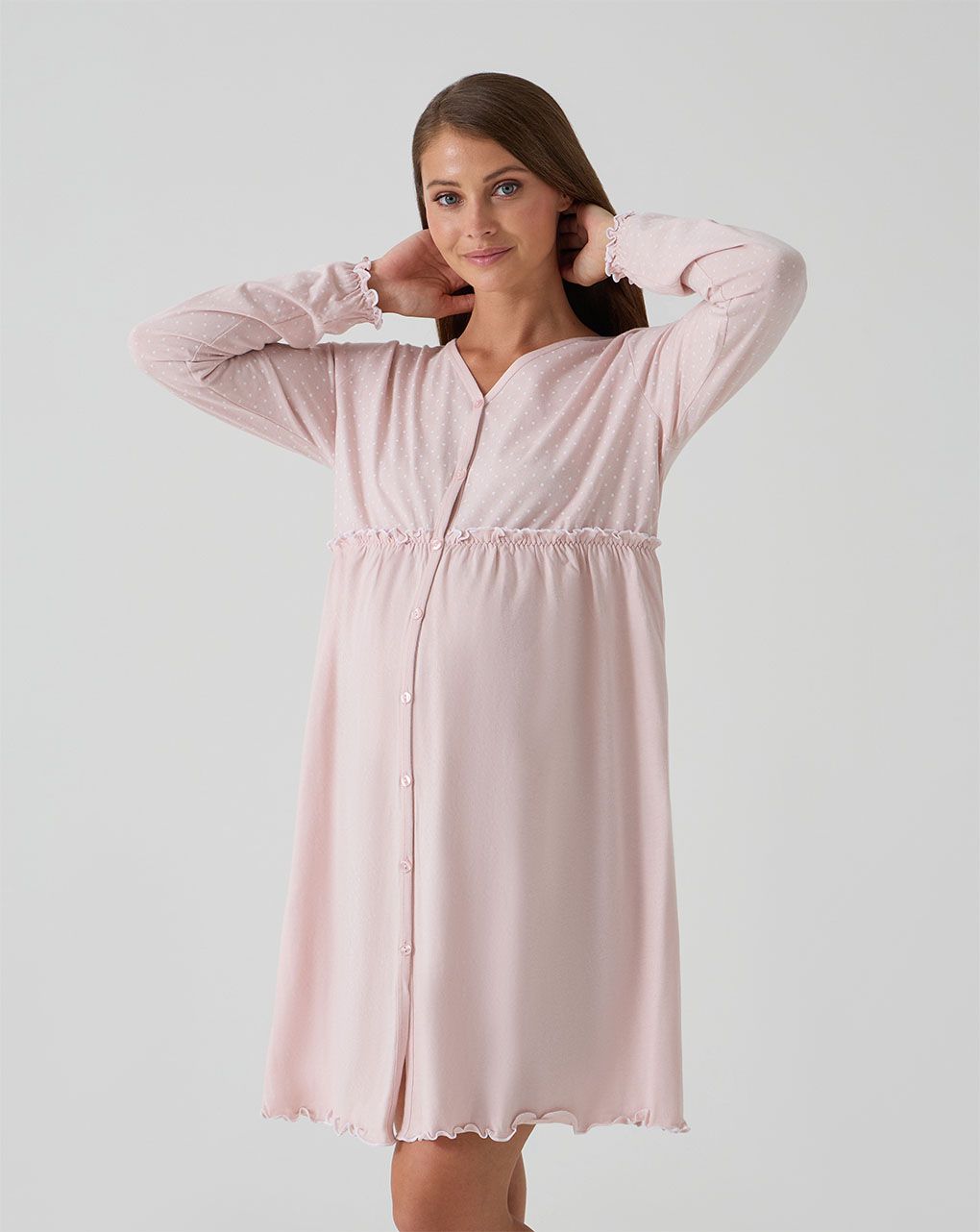 Camicia da notte premaman rosa rouches e pois