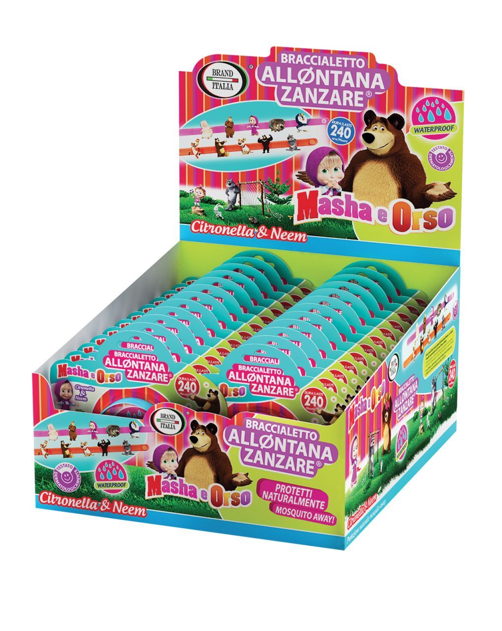 Braccialetto allontana zanzare anallergico masha e orso - brand italia