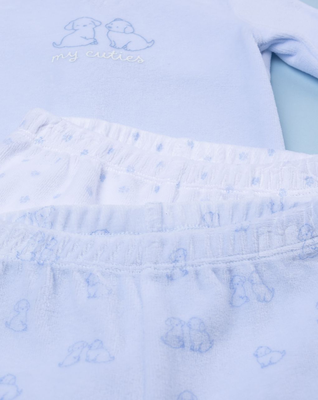 Completi neonato ciniglia azzurro/bianco - corredino