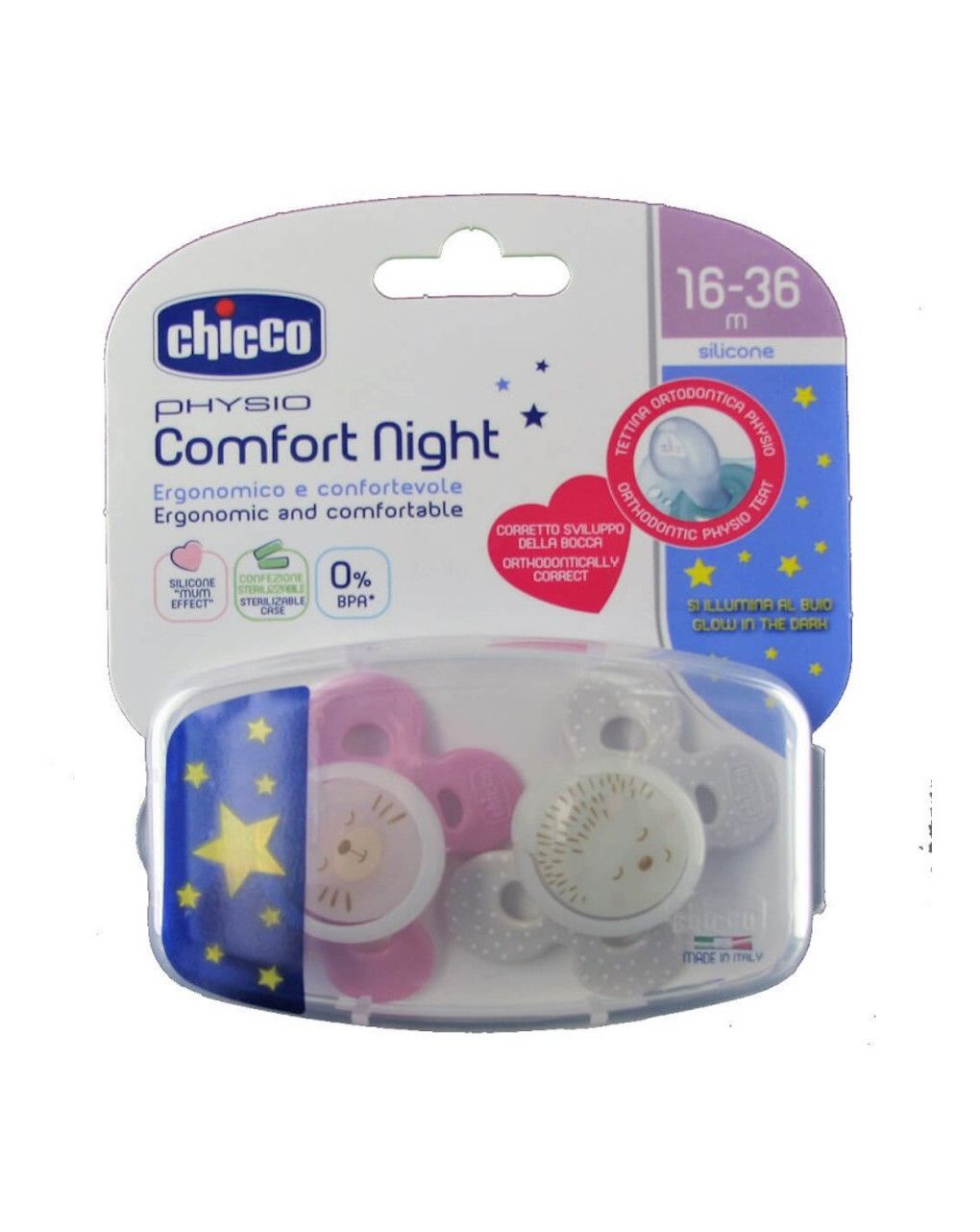 Succhietto comfort lumi bimba silicone 16-36m 2 pezzi - chicco