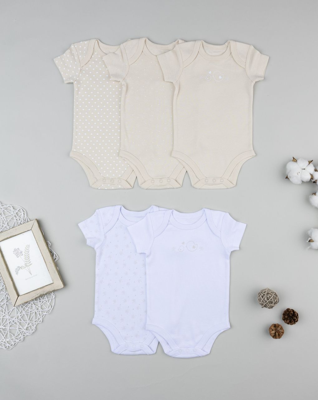 Pack 5 body neonata beige/bianco