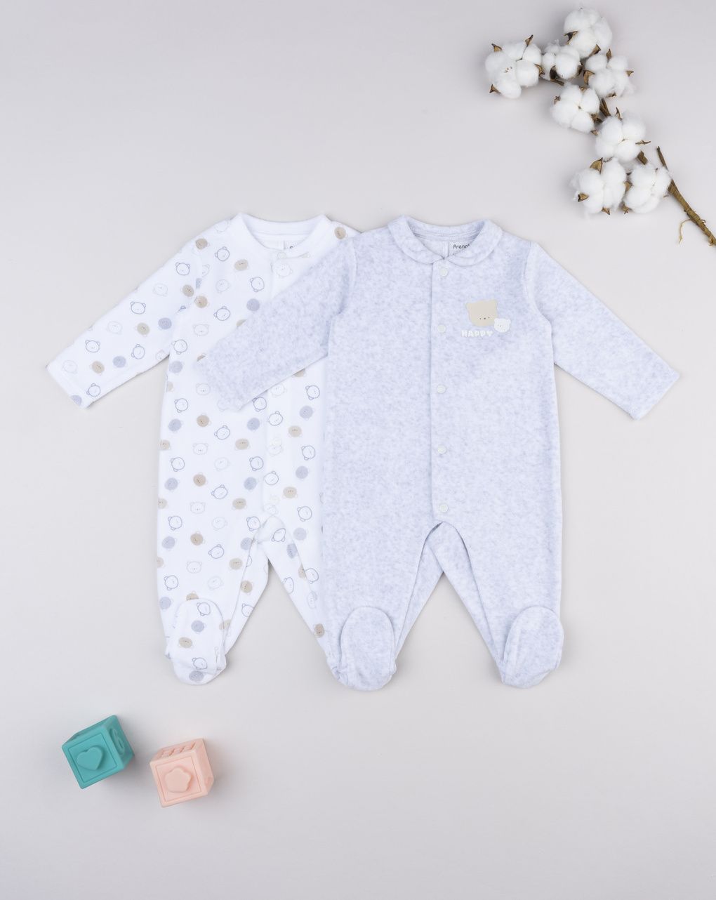 Pack 2 tutine bimbo bianco/grigio orsetti