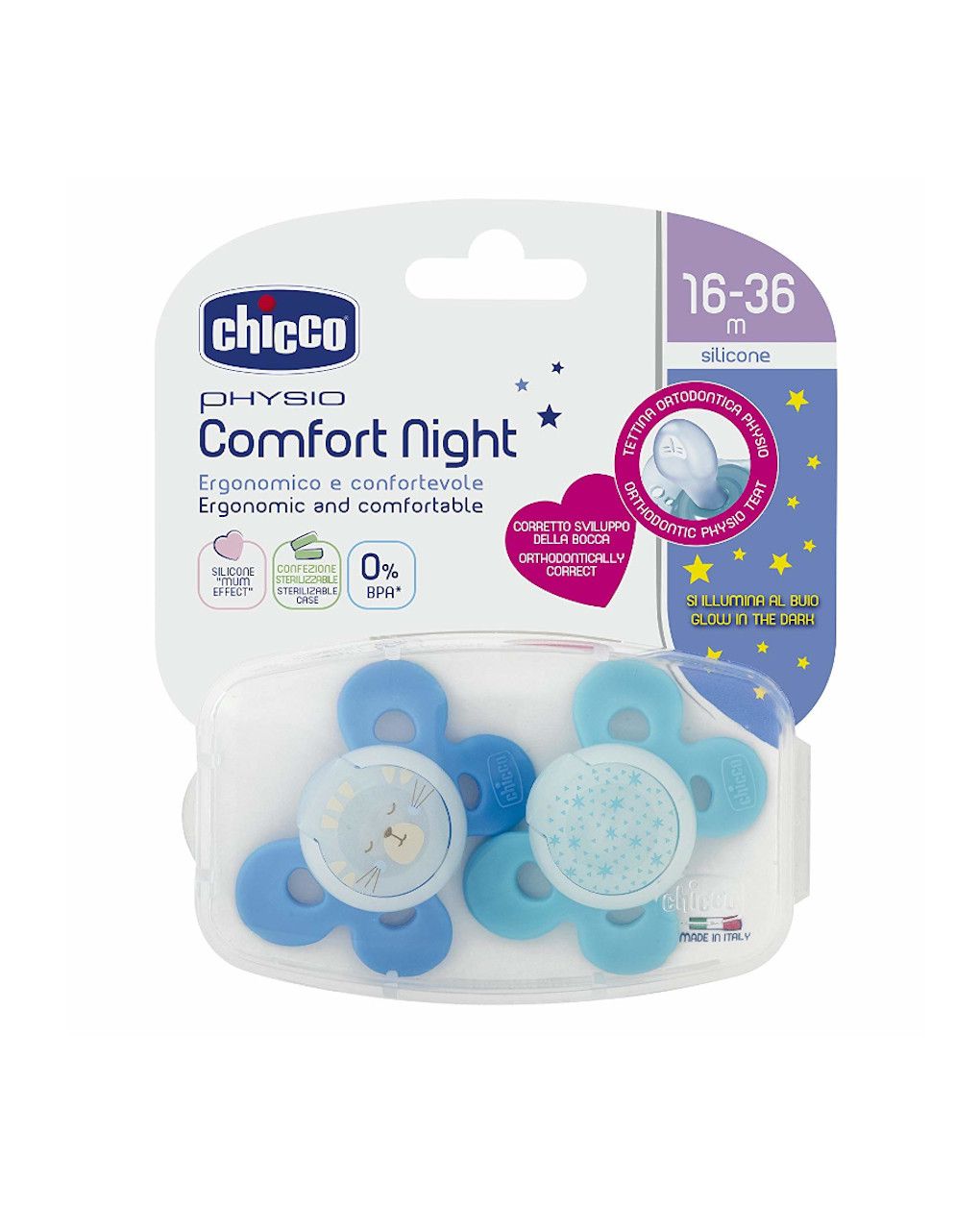 Succhietto comfort lumi bimbo silicone 16-36m 2 pezzi - chicco