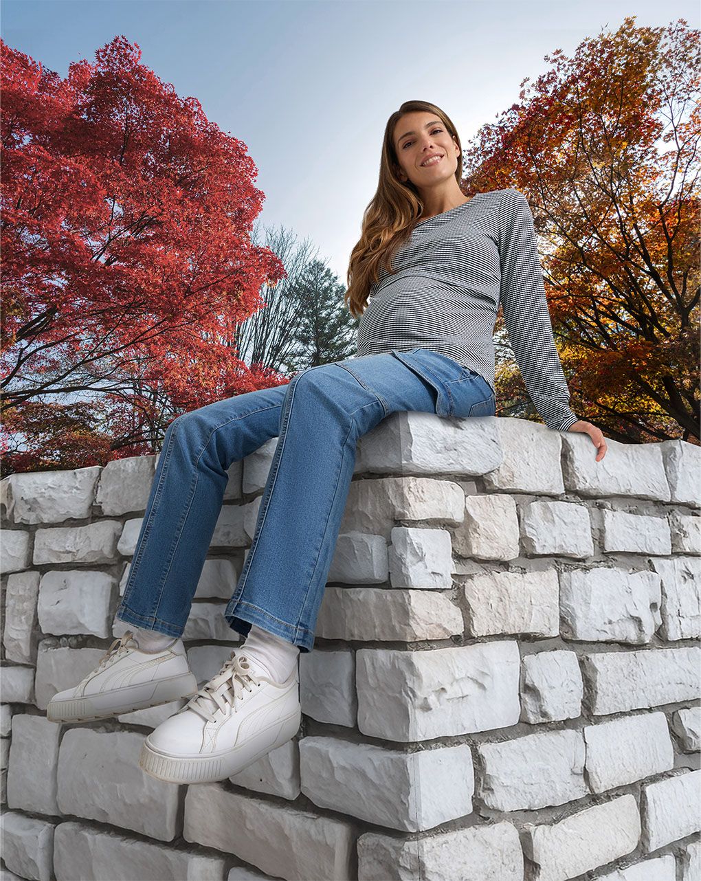 T-shirt allattamento a righe binache blu