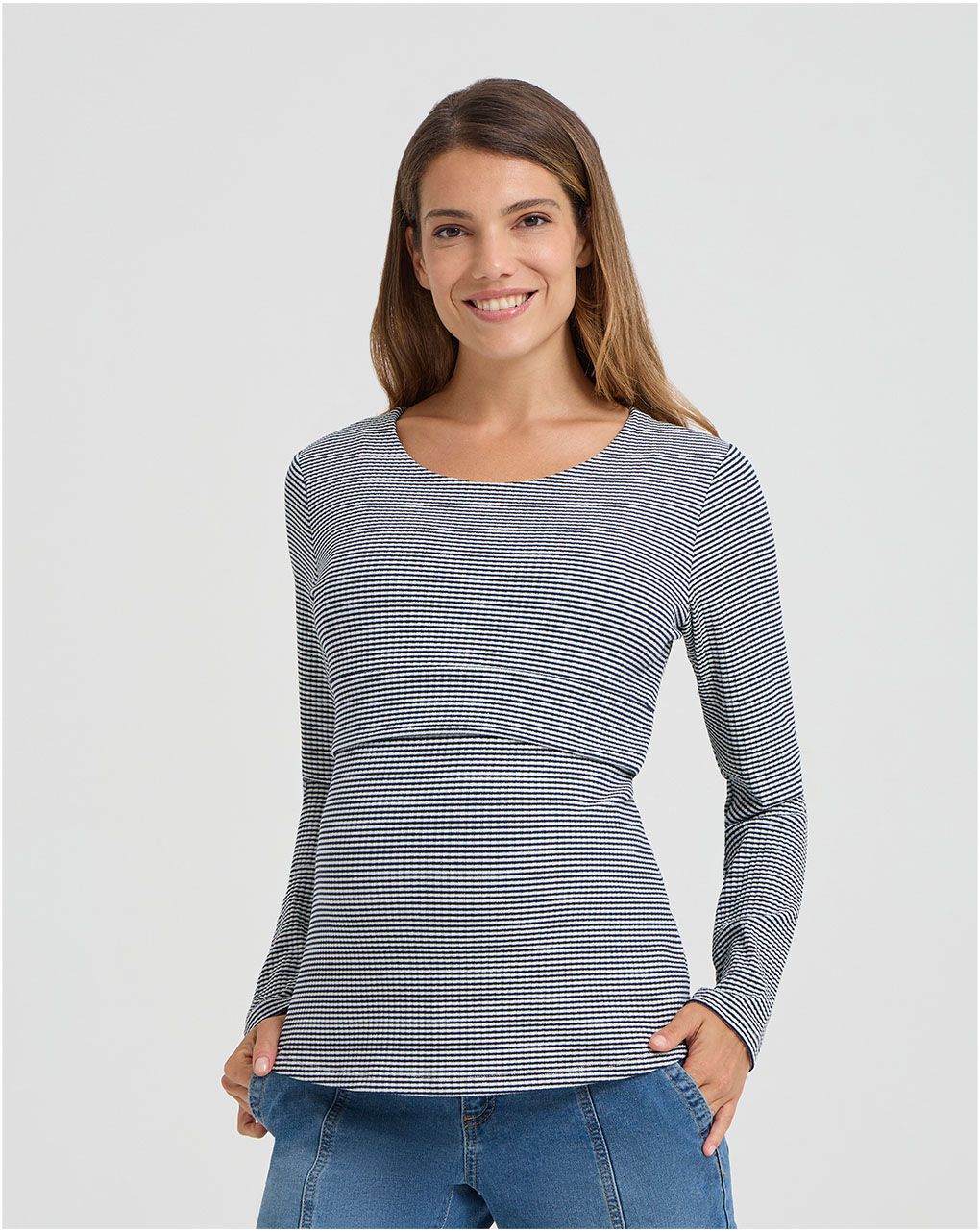 T-shirt allattamento a righe binache blu