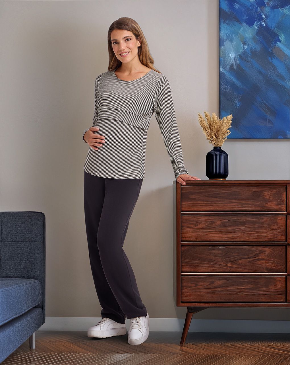 T-shirt allattamento maniche lunghe nero/beige