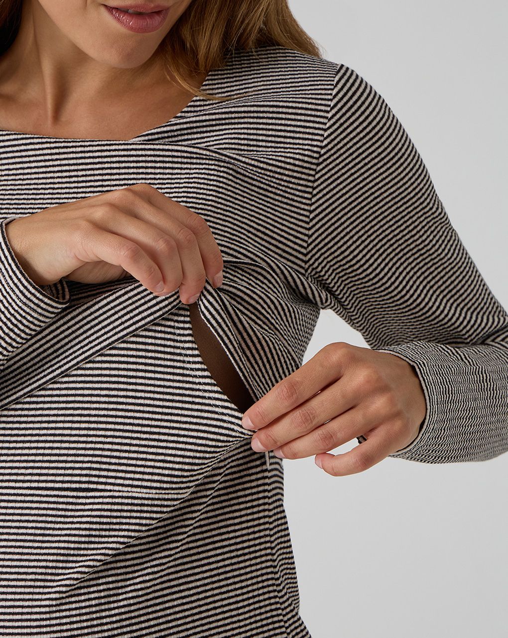 T-shirt allattamento maniche lunghe nero/beige