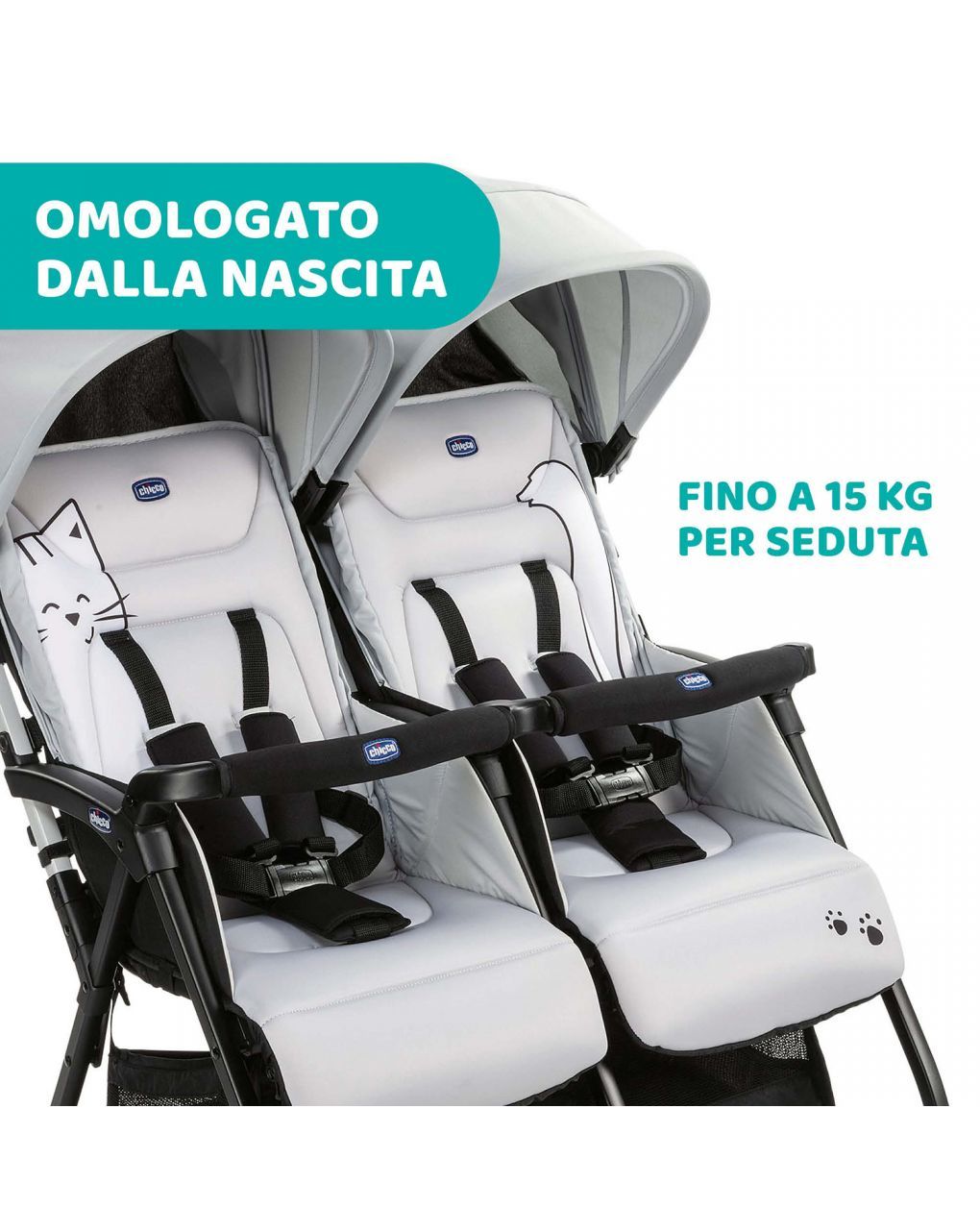 Passeggino gemellare ohlalà twin silver cat - chicco