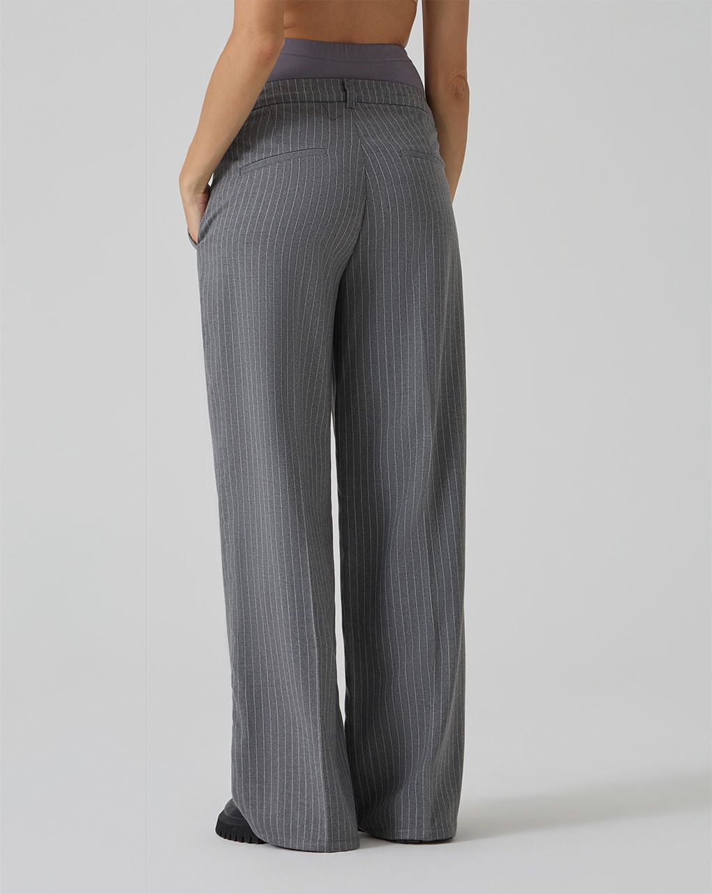 Pantalone premaman gamba larga gessato grigio