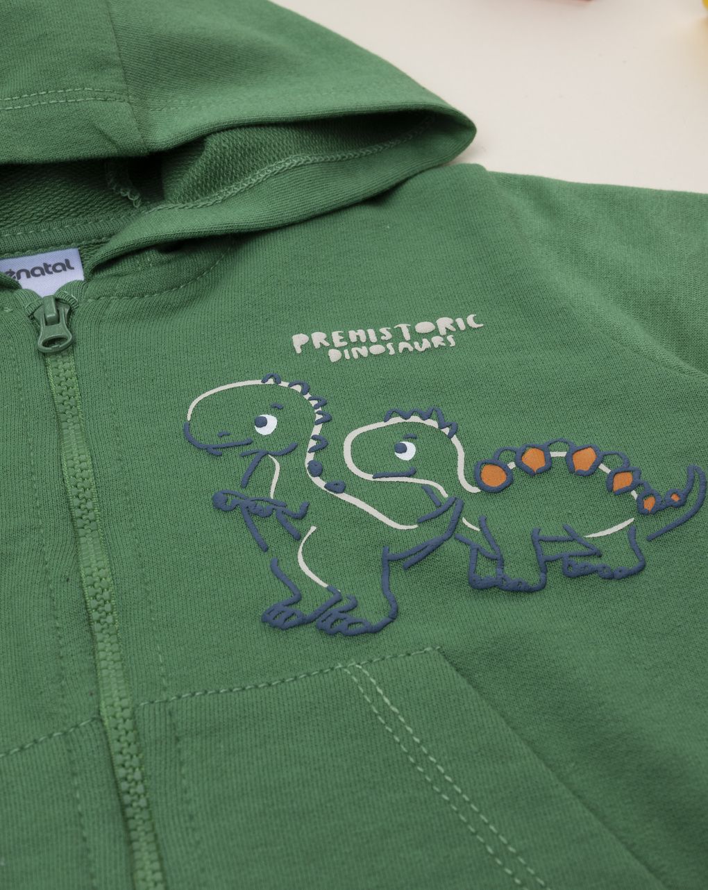 Felpa bimbo verde dinosauri con cappuccio