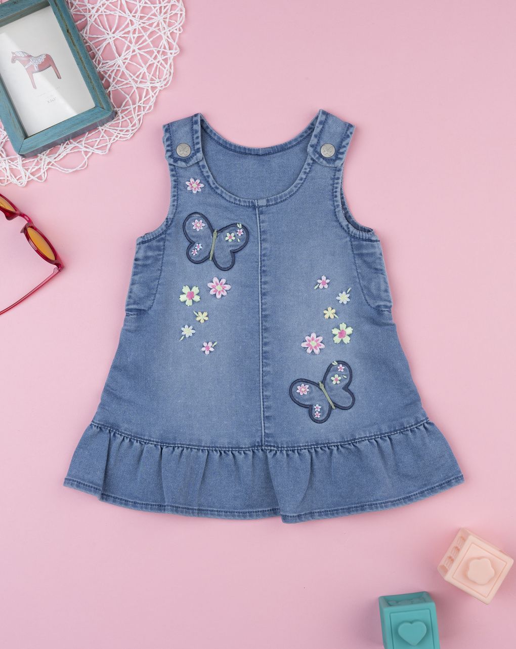 Vestito denim bimba con ricamo