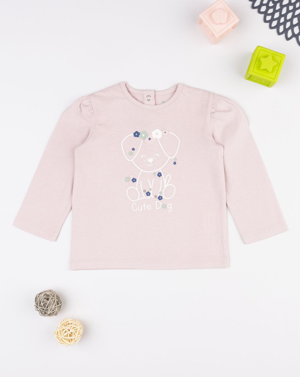 T-shirt bimba rosa stampa cagnolino