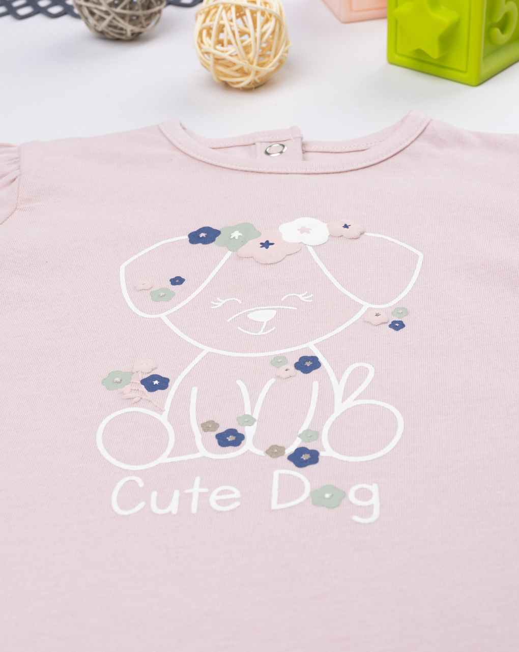 T-shirt bimba rosa stampa cagnolino