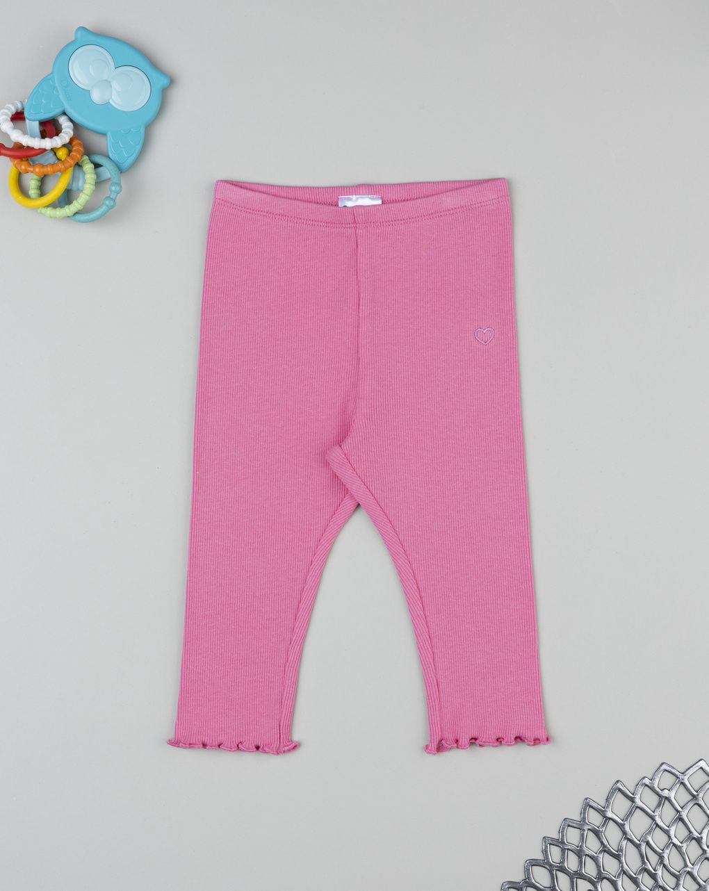 Legging bimba rosa costine con ricamo