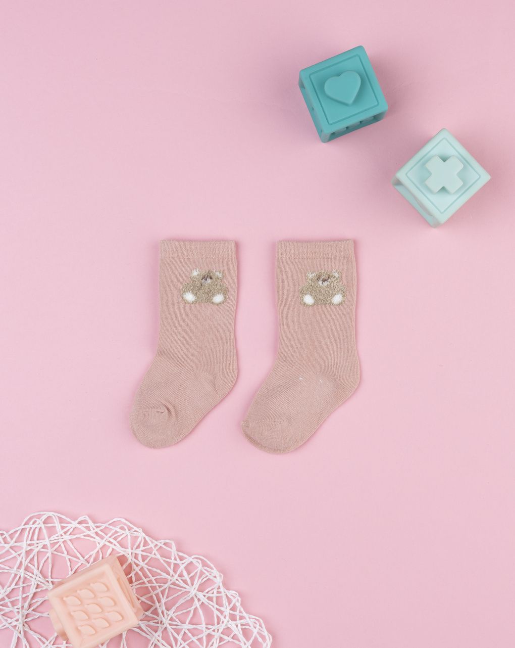 Calze rosa bimba patch orso
