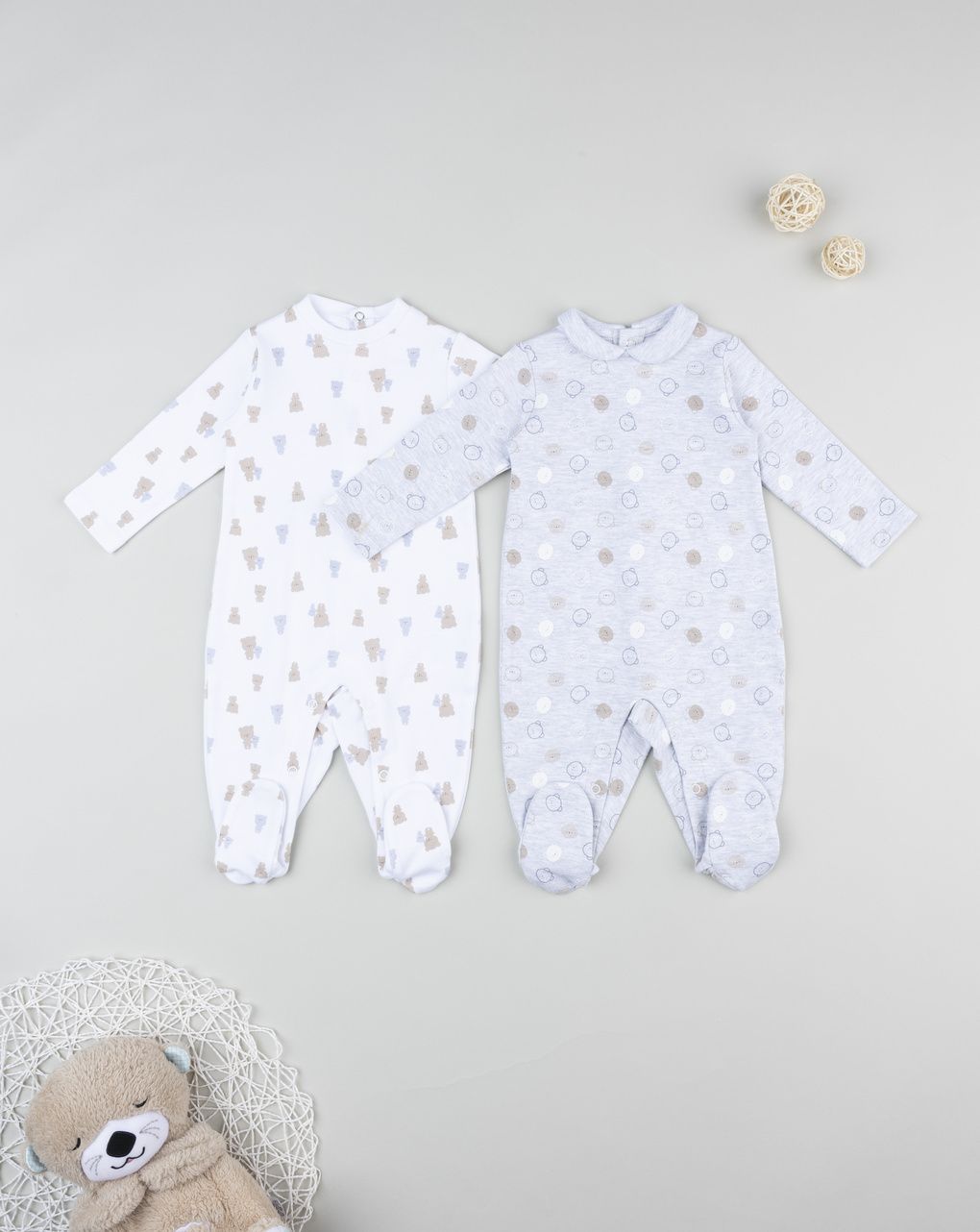 Pack 2 tutine interlock da neonato bianco/grigio