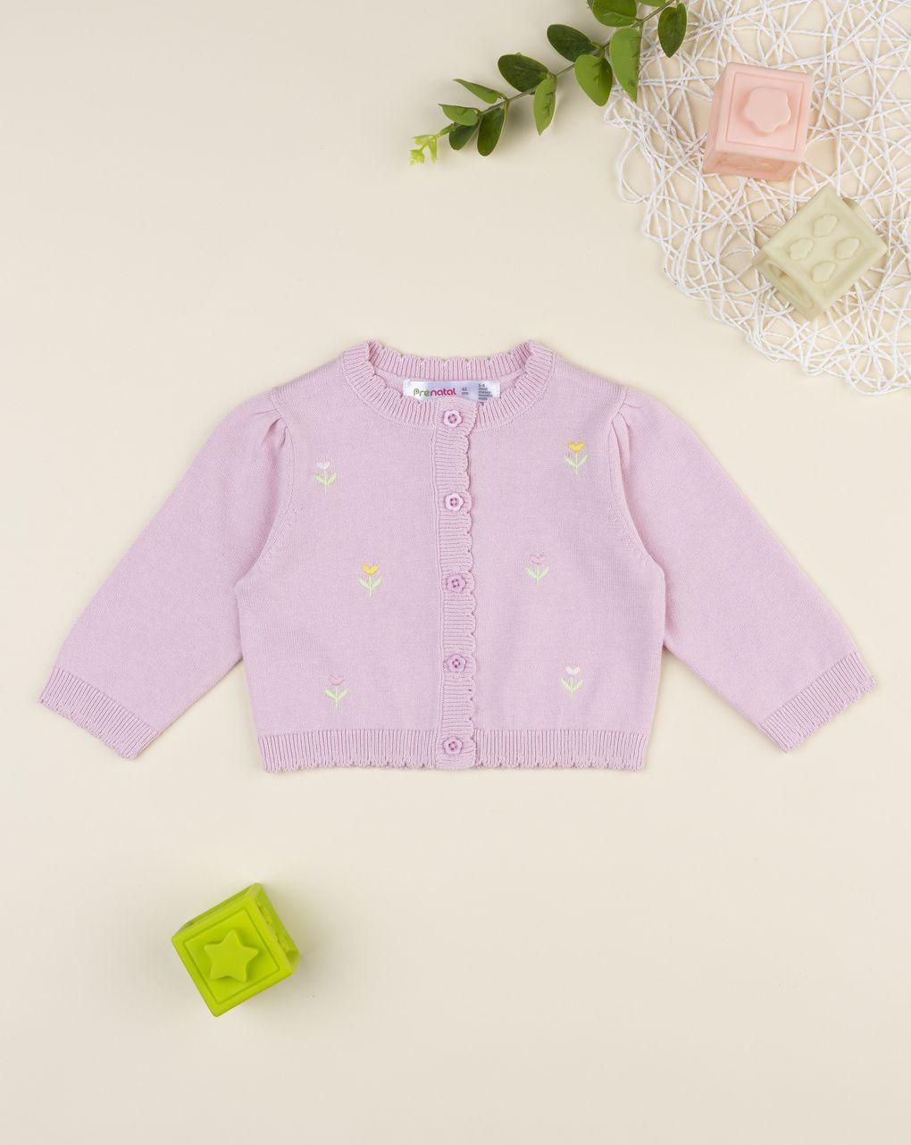 Cardigan bimba rosa ricamo fiori