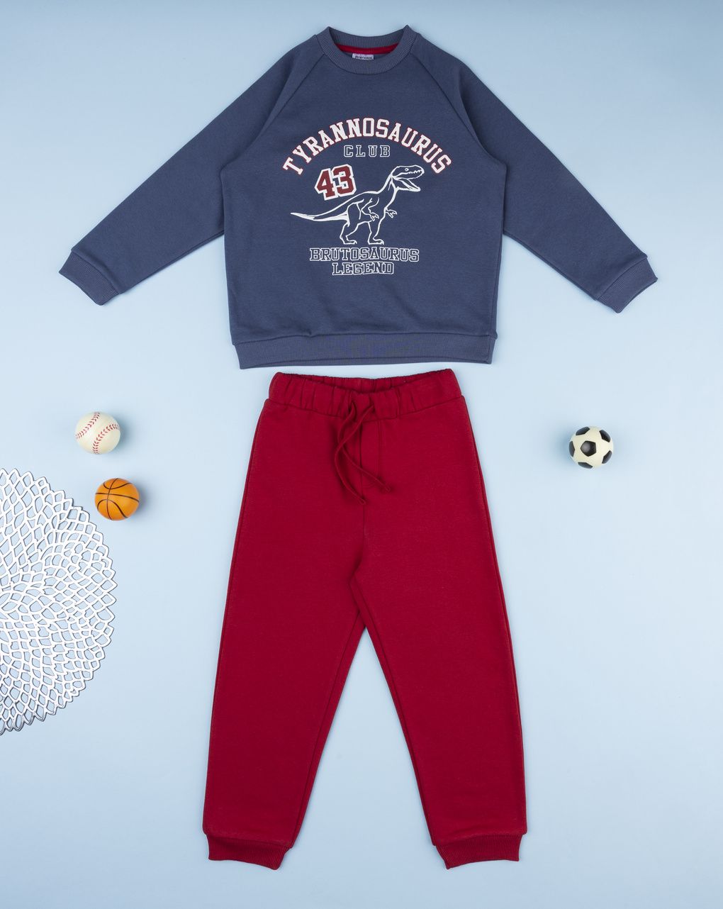 Completo jogging felpato bimbo blu/bordeaux