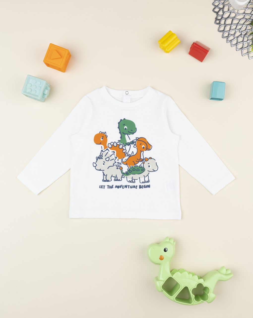 T-shirt bimbo bianca stampata dino