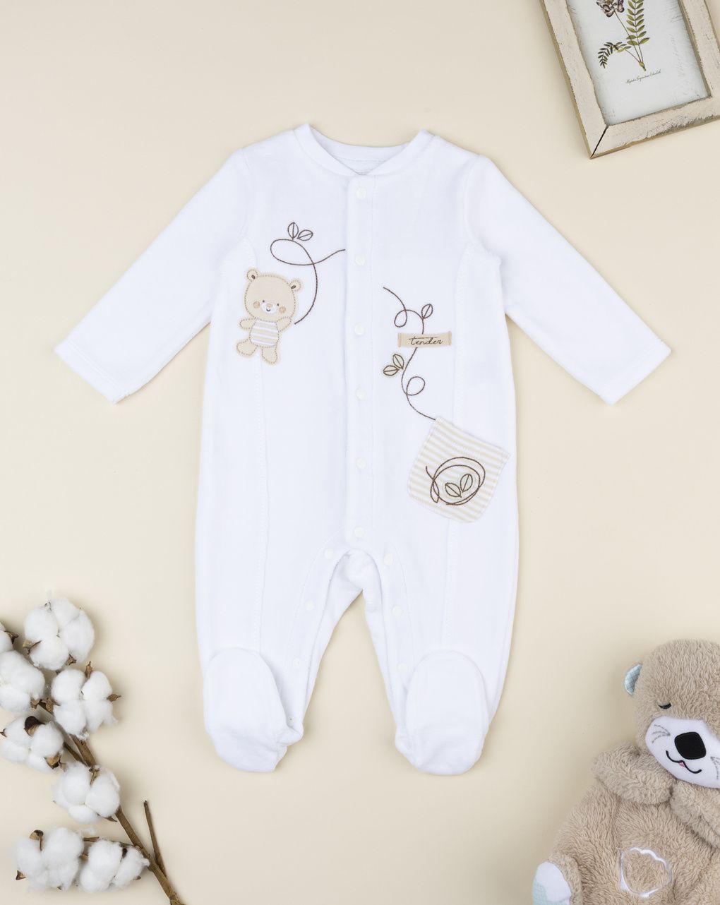 Tutina neonato bianca patch orsetti