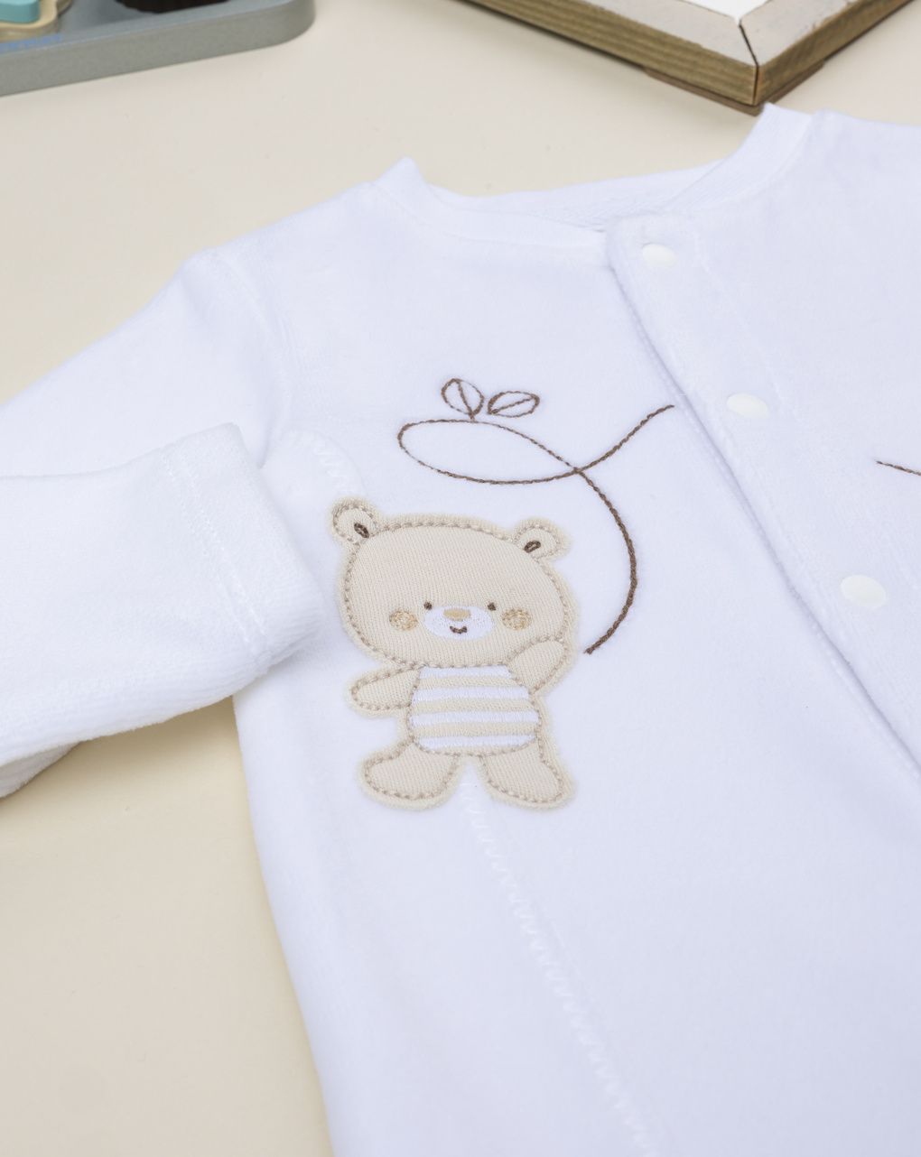 Tutina neonato bianca patch orsetti