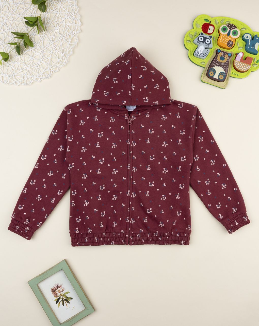 Felpa bimba bordeaux fiori allover