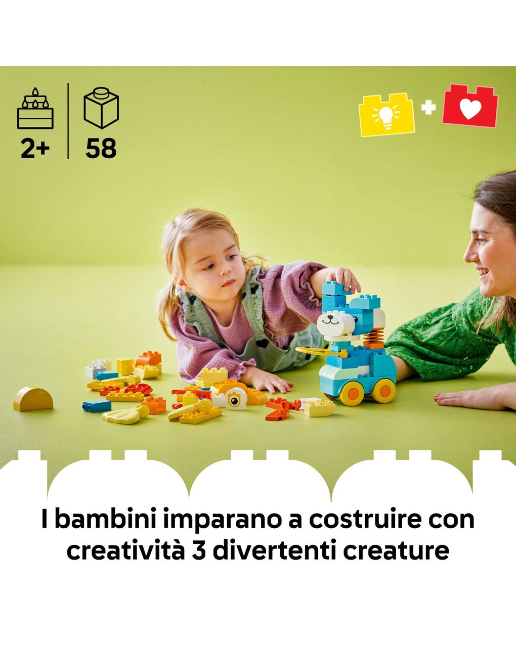 Lego duplo 10448 animali ruote 3in1: anatra, pesce, cane 2+