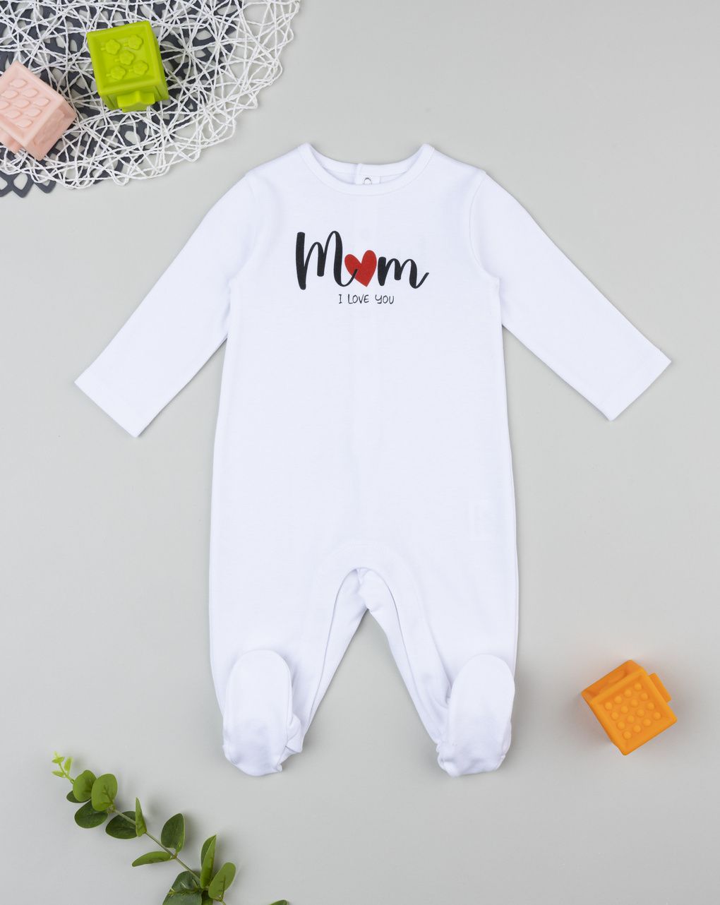 Tutina unisex bianca stampa "mom"