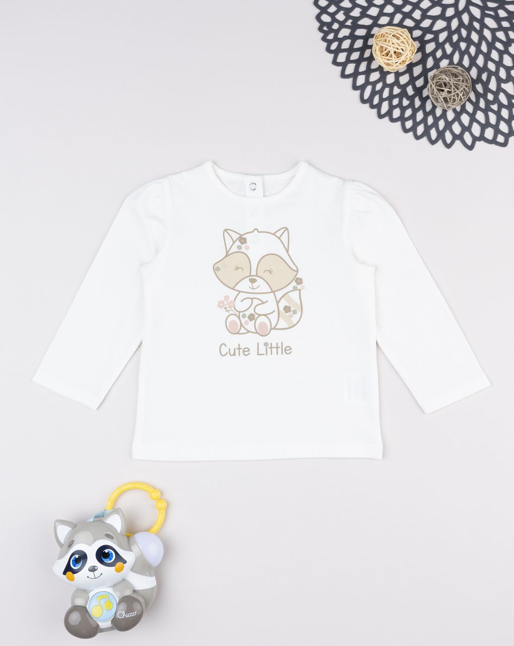 T-shirt bimba bianca stampa orsetto lavatore