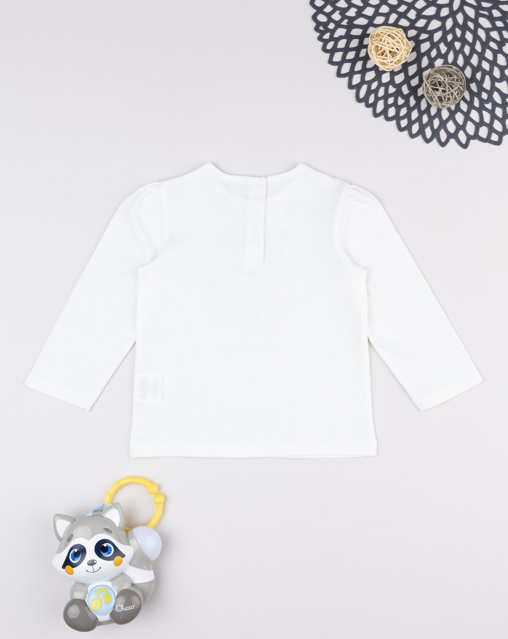 T-shirt bimba bianca stampa orsetto lavatore