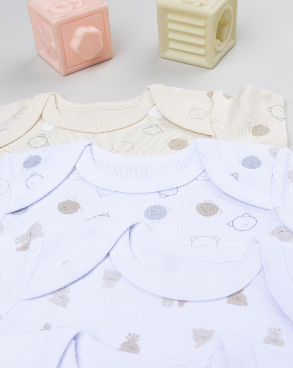 Pack 5 body neonato orsetto bianco/beige