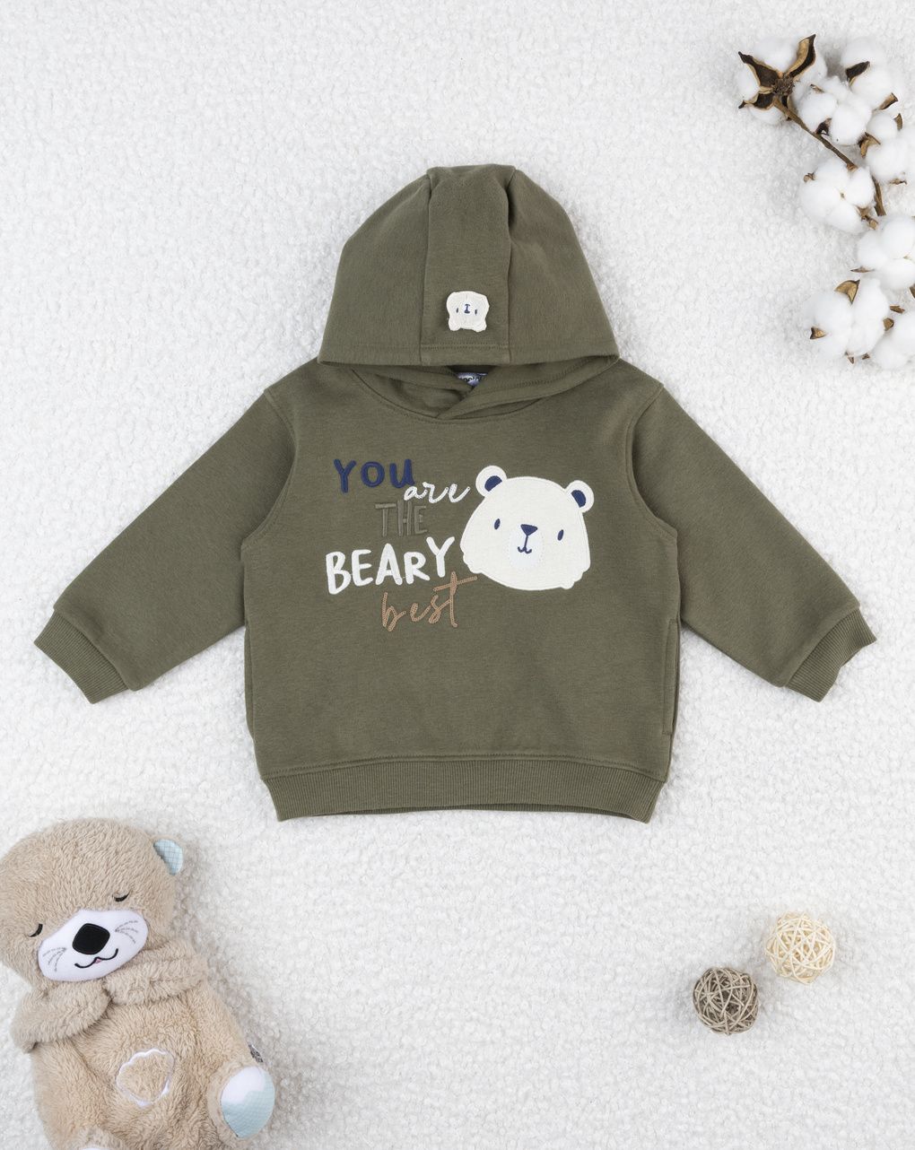 Felpa con cappuccio verde bimbo "bear"
