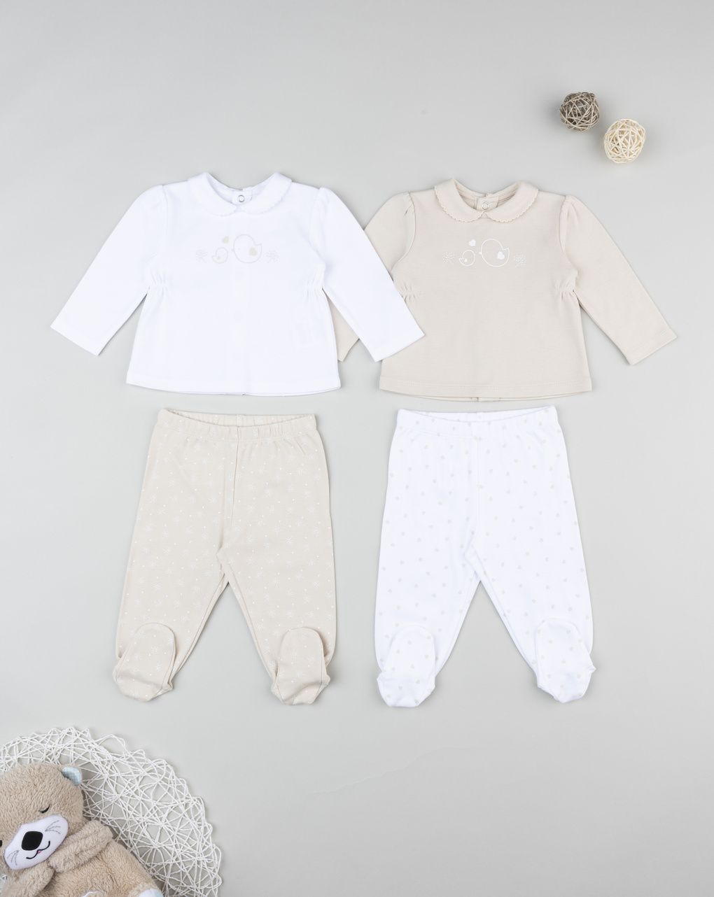 Pack 2 set neonata bianco/beige