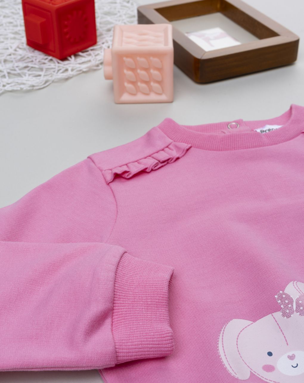 Felpa bimba rosa stampata con frill