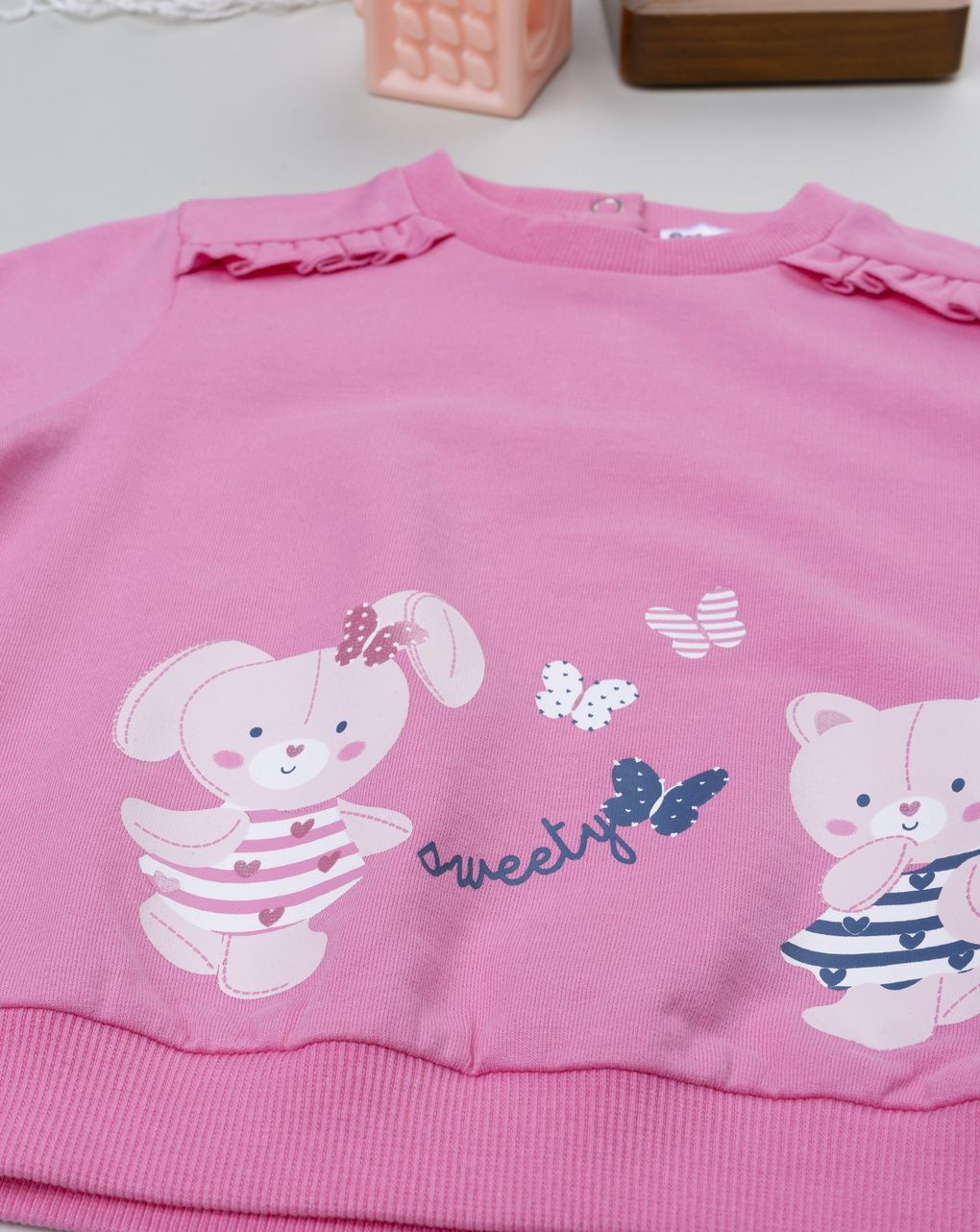 Felpa bimba rosa stampata con frill