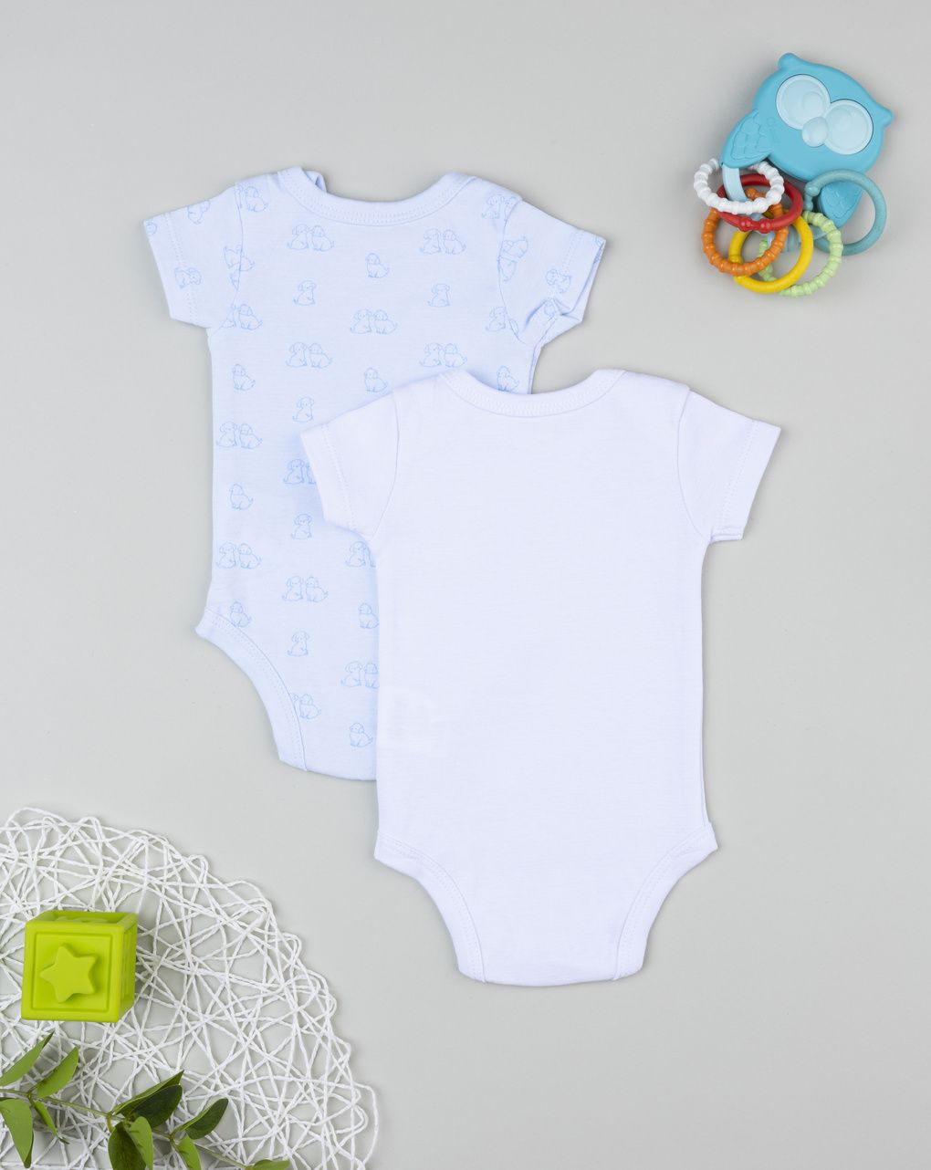 Pack 2 body mezza manica neonato azzurro/bianco