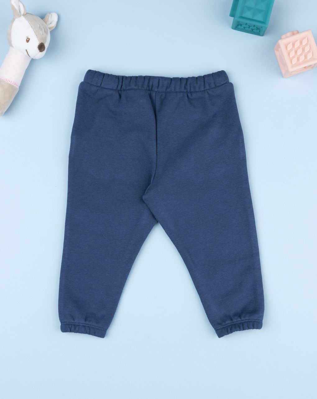 Pantalone felpato bimba blu con stampa