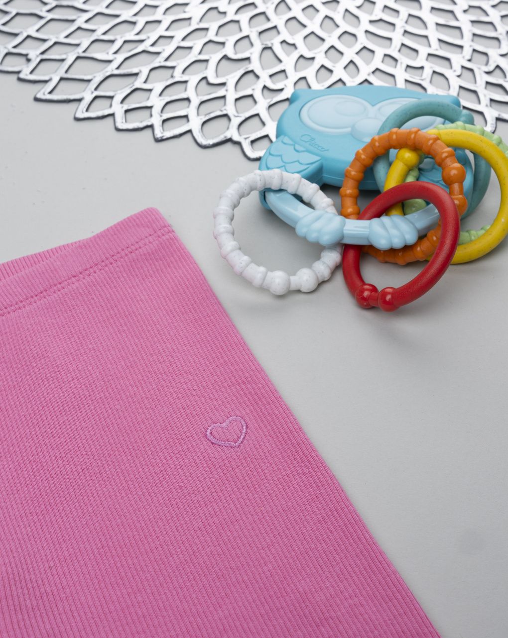 Legging bimba rosa costine con ricamo