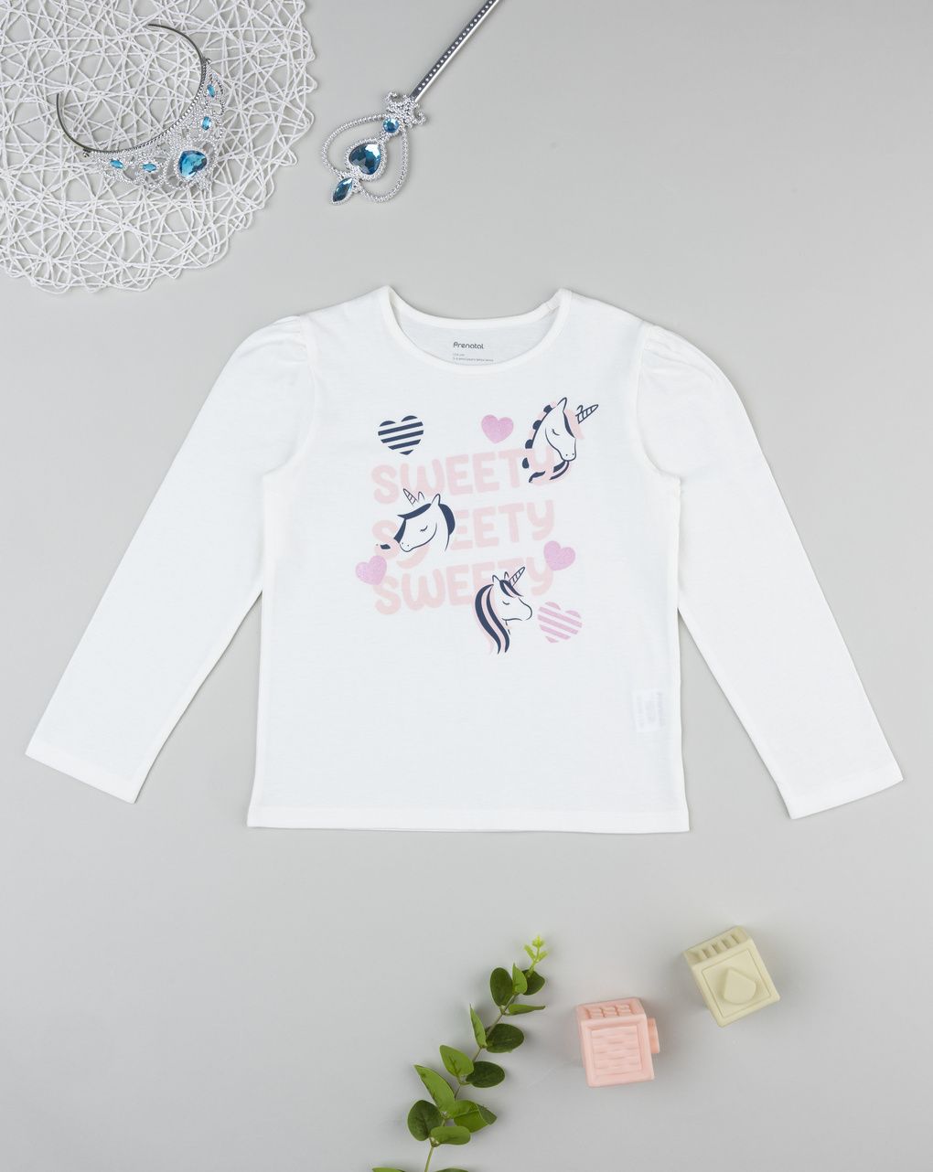 T-shirt bambina bianca stampa unicorni