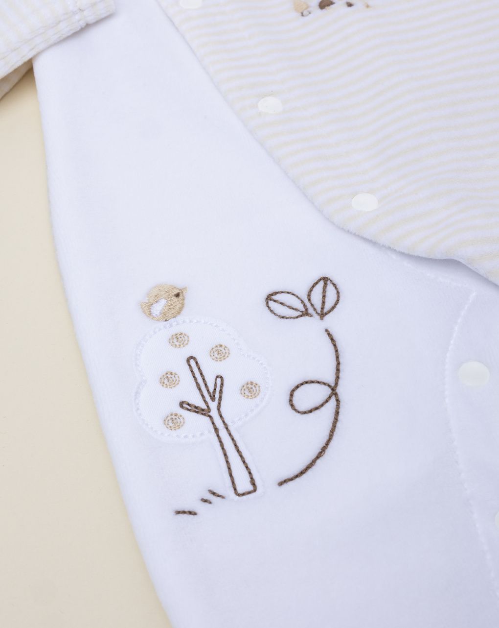 Tutina ciniglia bimbo bianca patch e ricami