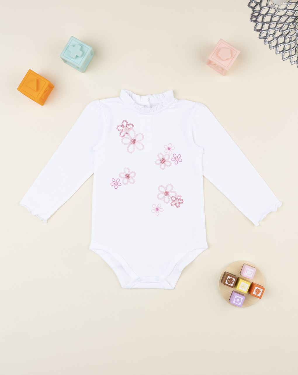 Body bimba bianco/rosa fiori