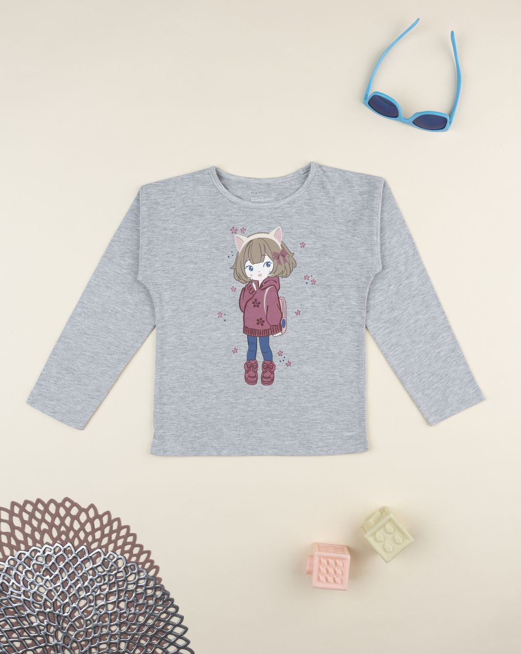 T-shirt bambina grigia stampata